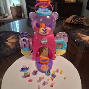 Polly Pocket Bear Dollhouse Playset with Accessories and travel luggage playset